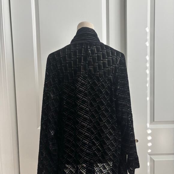 Max Studio Black Silk Blend Velvet Burnout Open Front Draped Cardigan Sz L - Picture 4 of 10